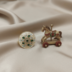 Rajwadi White Enamel Disc Ring with Emerald Kundan Floral Wheel & Polki Sunburst