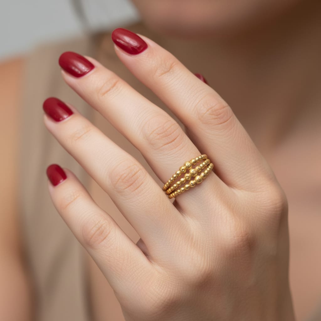 Micro Gold Plated Triple Beaded Band Ring