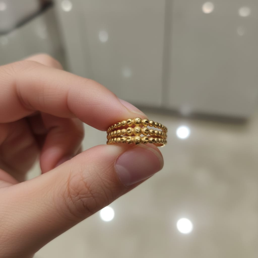 Micro Gold Plated Triple Beaded Band Ring