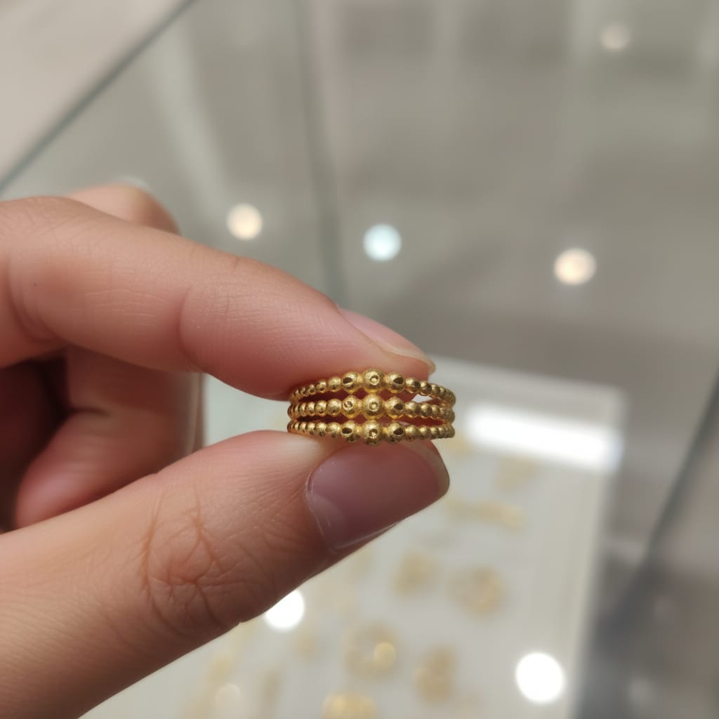 Micro Gold Plated Triple Beaded Band Ring