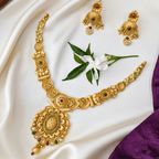 Rajwadi Antique Gold Nakshi Necklace Set with Jhumka Earrings
