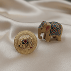 Rajwadi Royal Elephant Disc Ring with Engraved Vine Scrollwork & Ruby Howdah