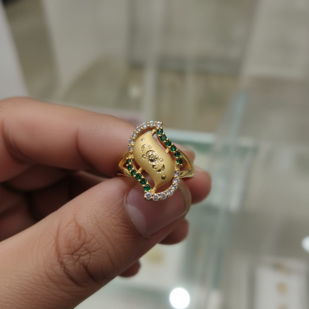Micro Gold Plated Ganesh Dome Statement Ring with Dual CZ Border