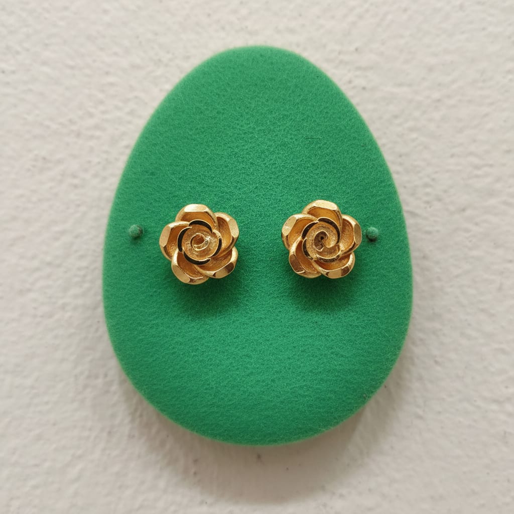 Sculpted Gold Rose Stud Earrings