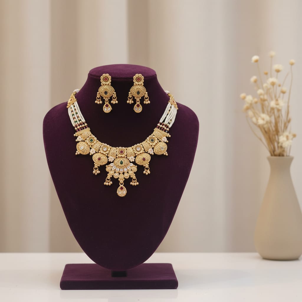 Rajwadi Nakshi Necklace Set with Earrings