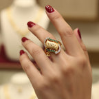 Micro Gold Plated Ganesh Dome Statement Ring with Dual CZ Border