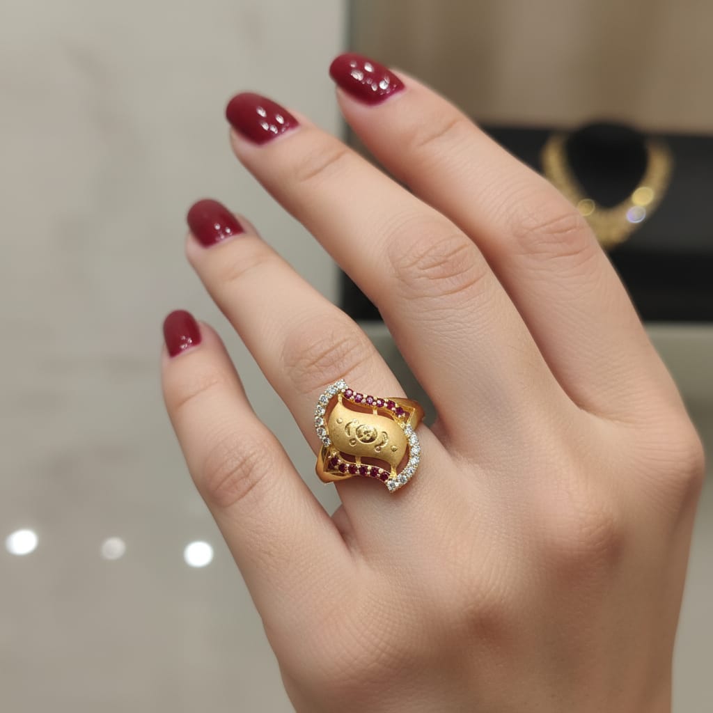Micro Gold Plated Ganesh Dome Statement Ring with Dual CZ Border