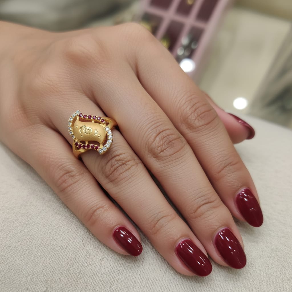 Micro Gold Plated Ganesh Dome Statement Ring with Dual CZ Border