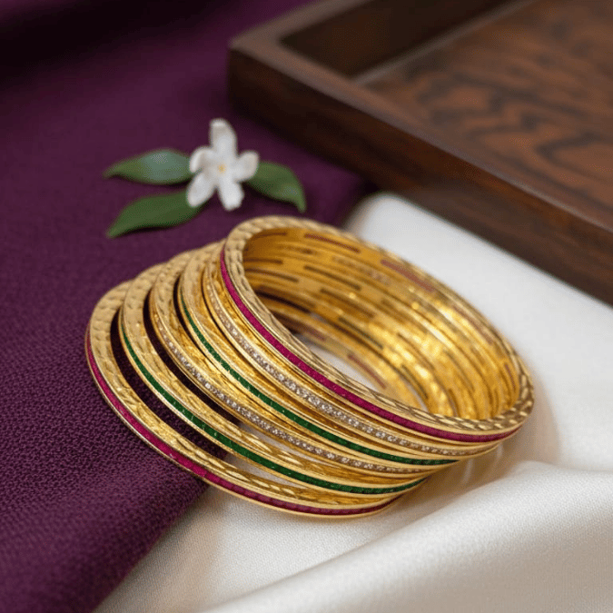 One Gram Gold CZ  Bangles - Ruby & Emerald