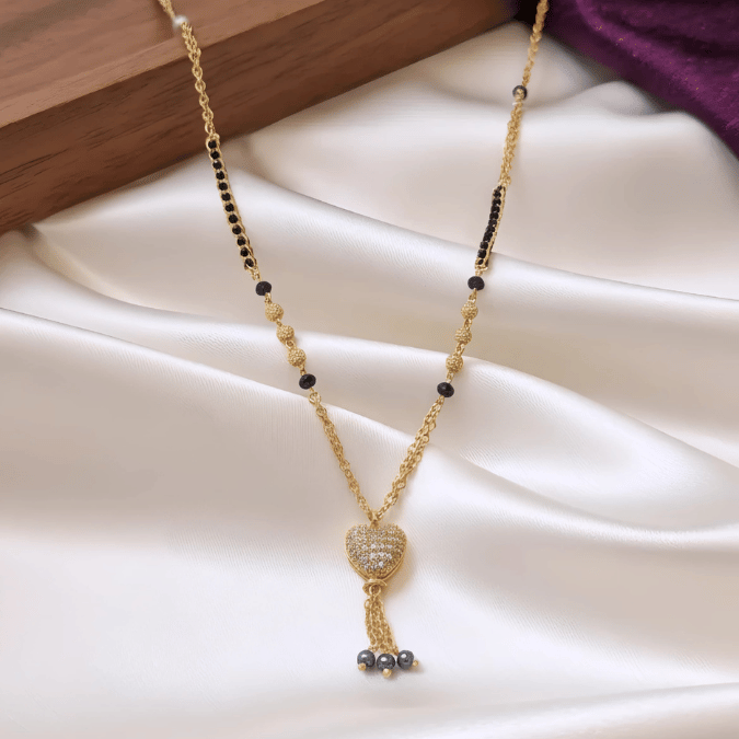 One Gram Gold Heart Mangalsutra with CZ Heart Pendant