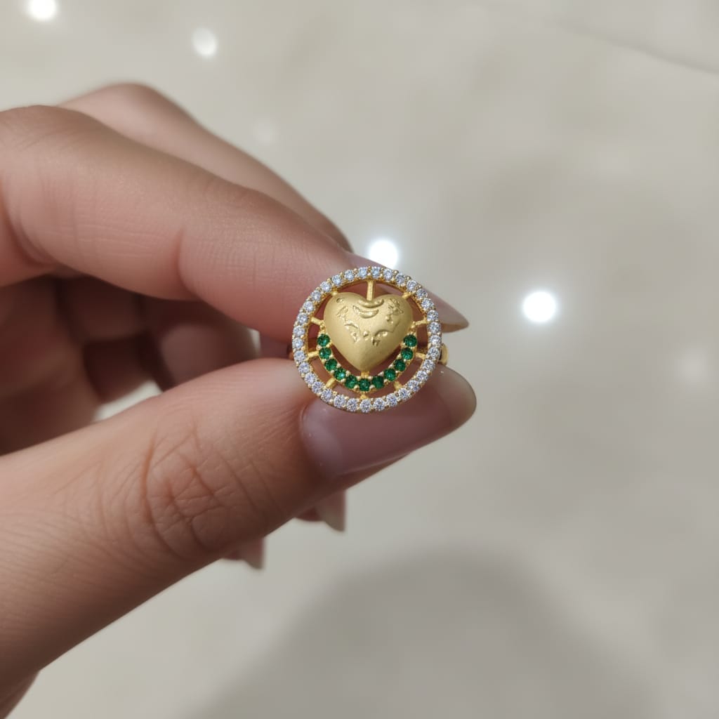 Micro Gold Plated Ganesh Heart Halo Ring with Dual CZ Border
