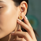 Ribbed Petal Gold Flower Stud Earrings