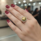 Micro Gold Plated Ganesh Heart Halo Ring with Dual CZ Border