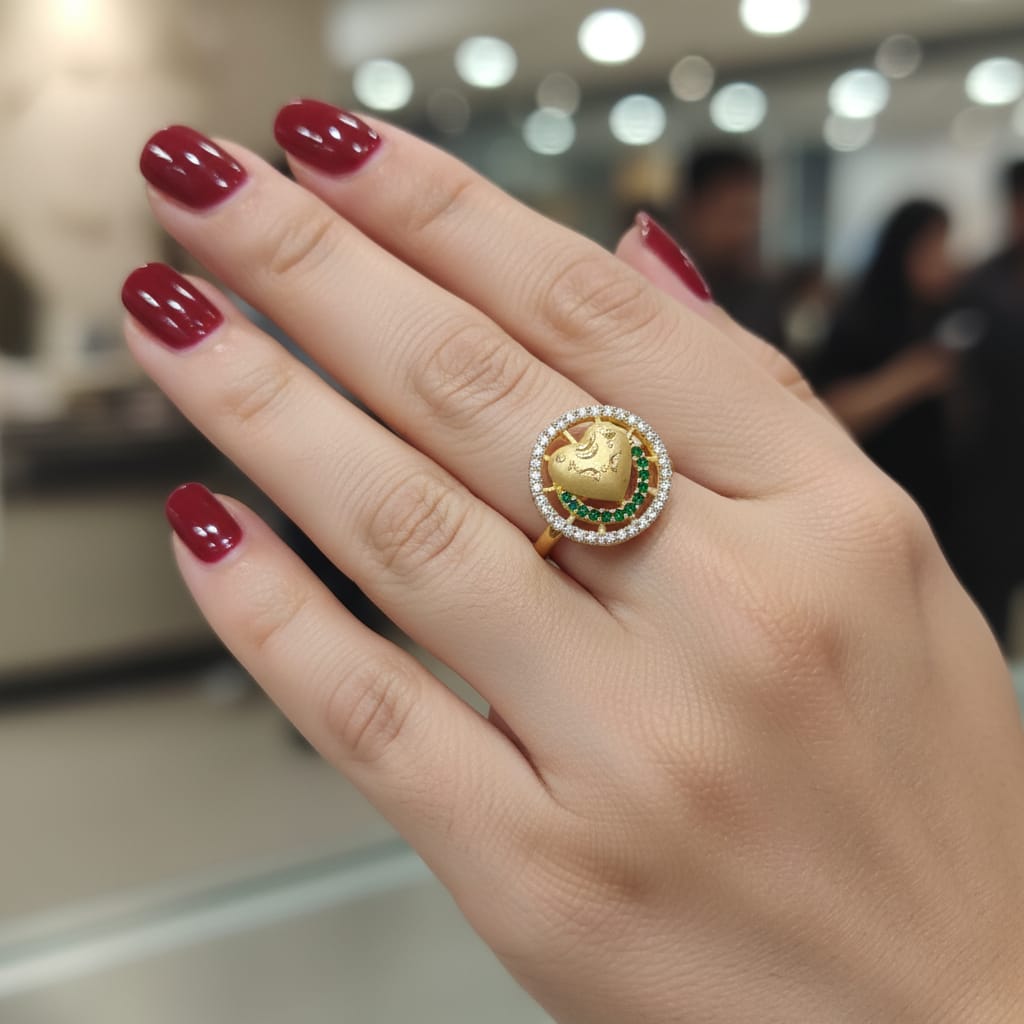 Micro Gold Plated Ganesh Heart Halo Ring with Dual CZ Border