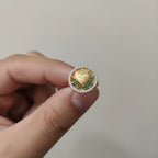 Micro Gold Plated Ganesh Heart Halo Ring with Dual CZ Border