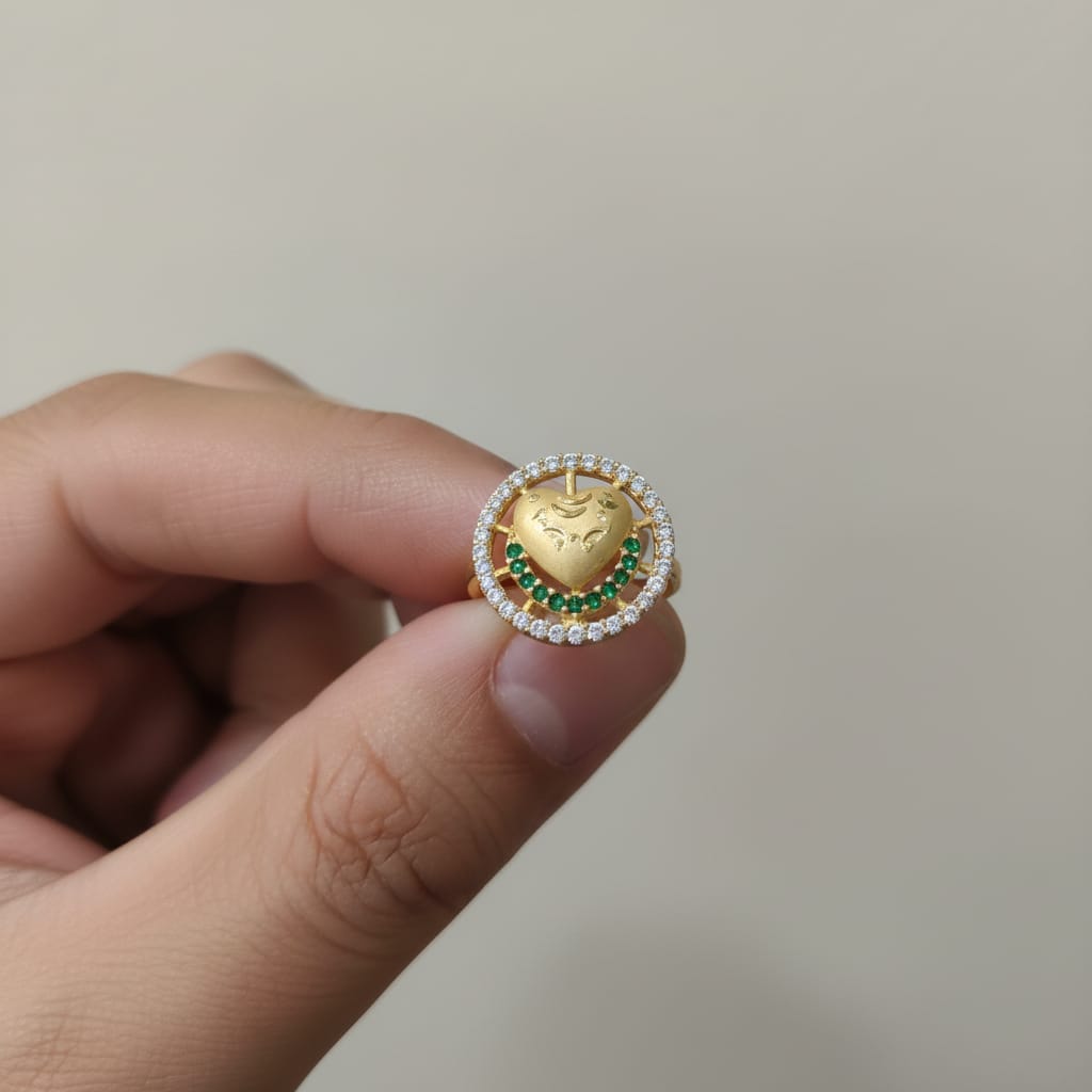 Micro Gold Plated Ganesh Heart Halo Ring with Dual CZ Border