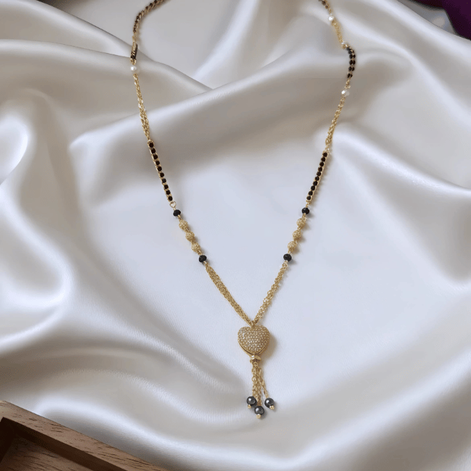 One Gram Gold Heart Mangalsutra with CZ Heart Pendant