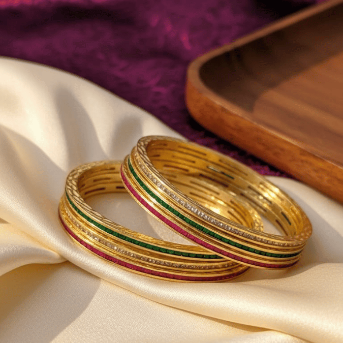 One Gram Gold CZ  Bangles - Ruby & Emerald