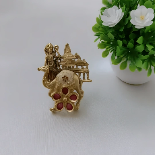 Rajwadi Temple Goddess & Elephant Ring with Ruby Stones