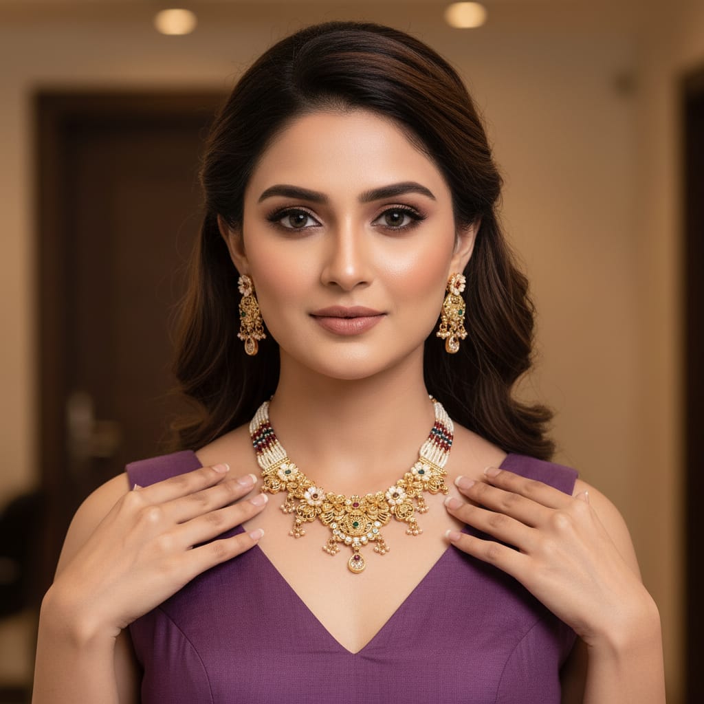 Rajwadi Temple Necklace Set with Earrings
