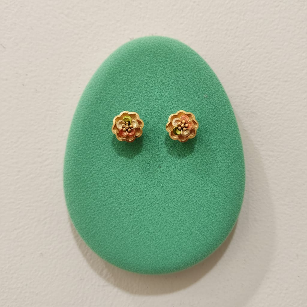 Tri-Tone Gold Flower Stud Earrings