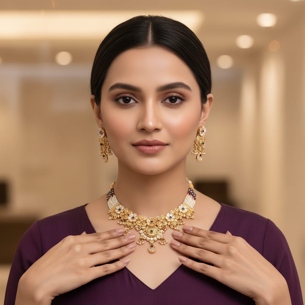 Rajwadi Temple Necklace Set with Earrings