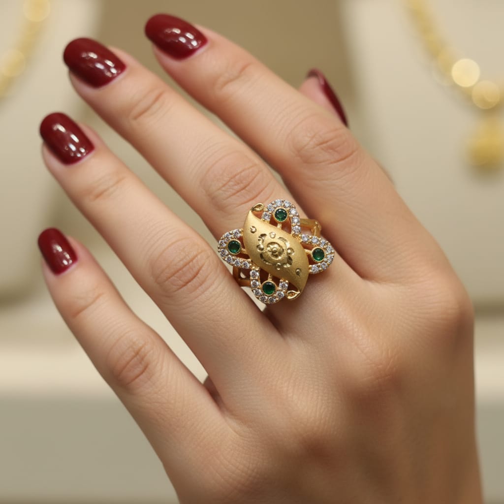 Micro Gold Plated Deity Marquise Cocktail Ring with CZ Butterfly Frame