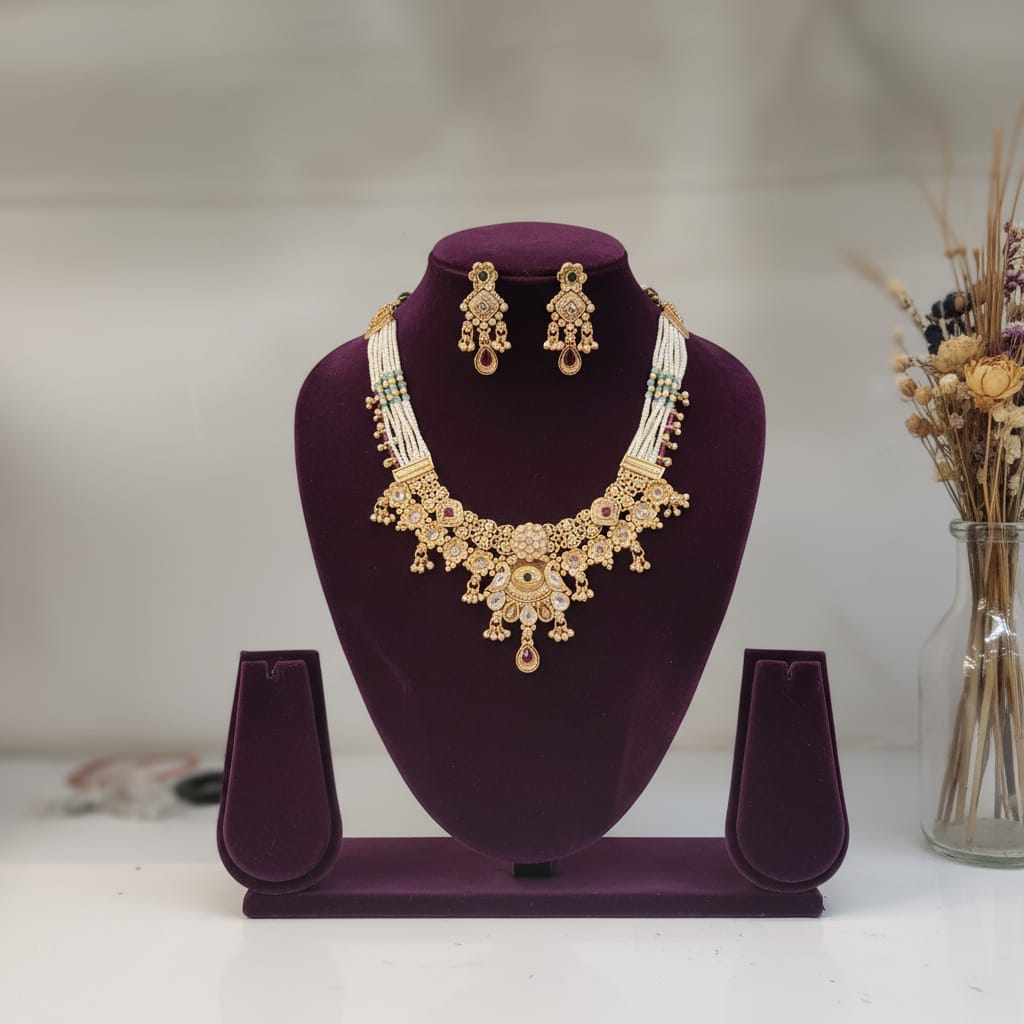 Antique Gold Polki Rajwadi Necklace Set
