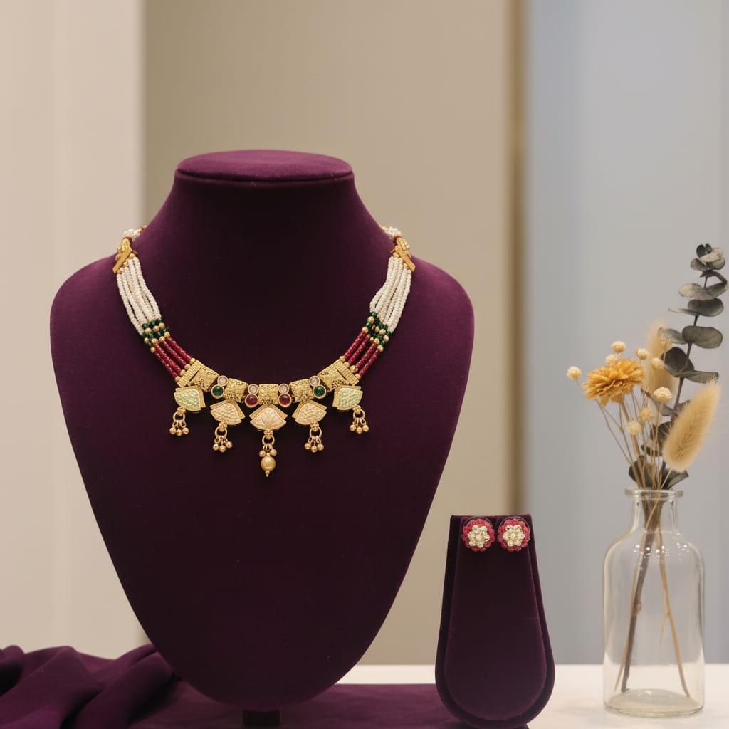 Rajwadi Necklace Set with Studs
