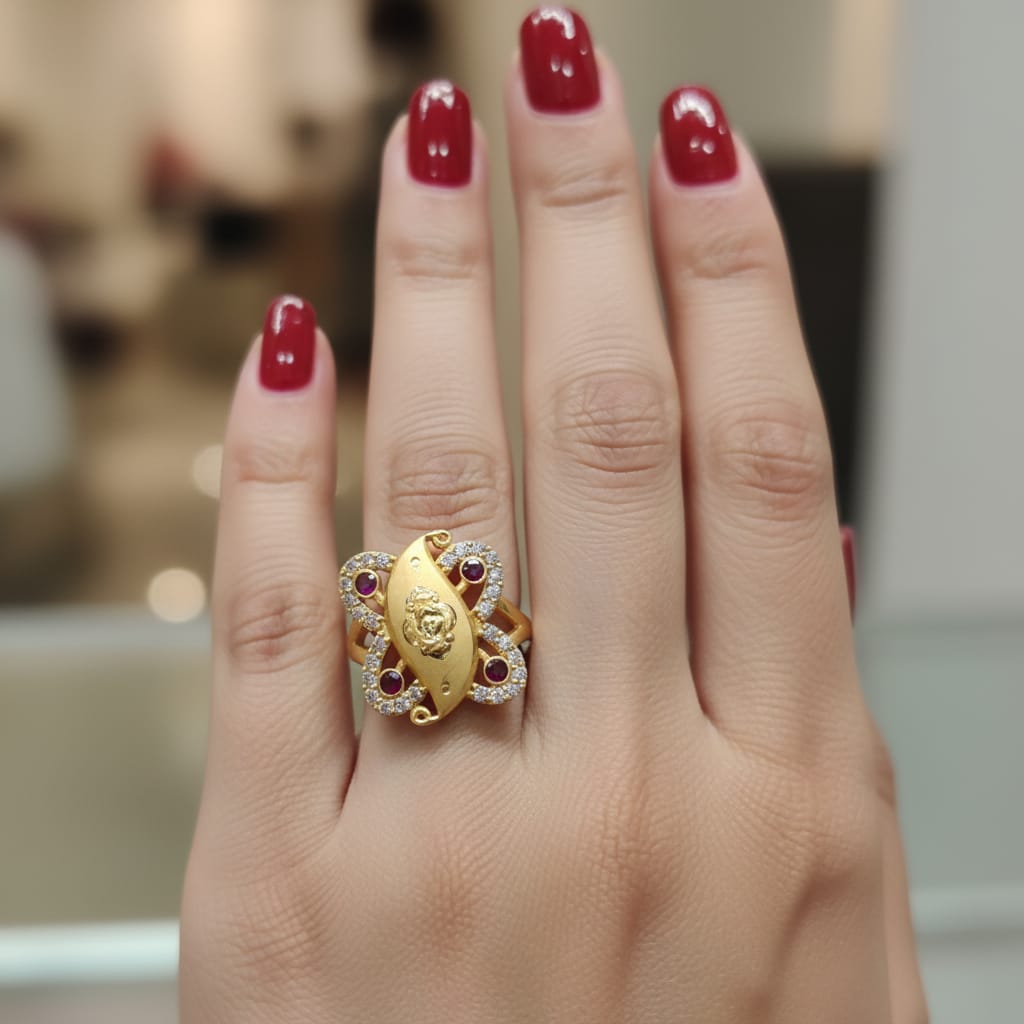 Micro Gold Plated Deity Marquise Cocktail Ring with CZ Butterfly Frame