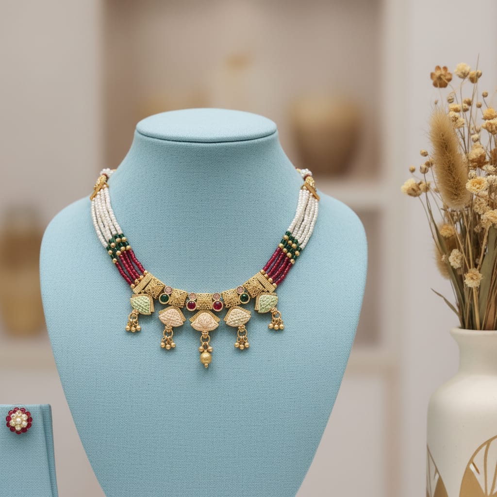 Rajwadi Necklace Set with Studs