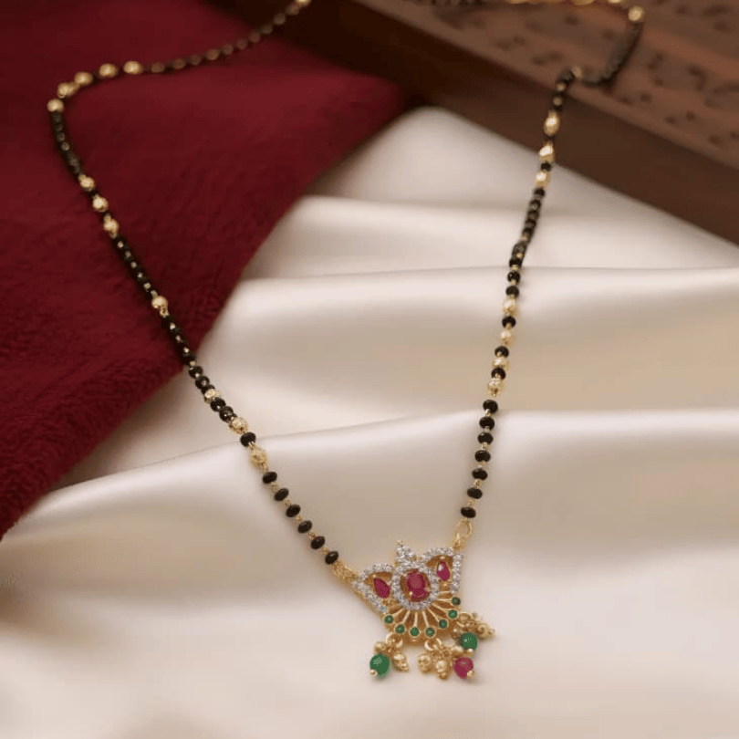 1 Gram Gold Ruby Emerald Peacock Mangalsutra