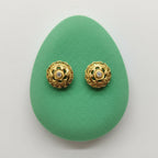 Filigree Dome Gold Stud Earrings with Solitaire Centre