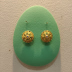 Filigree Dome Gold Stud Earrings with Solitaire Centre