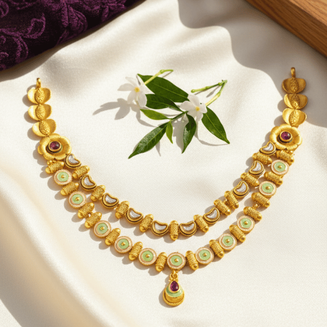 Rajwadi Mint Meenakari Necklace Set with Jhumka Earrings