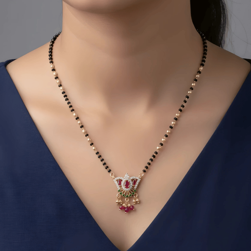1 Gram Gold Ruby Emerald Peacock Mangalsutra