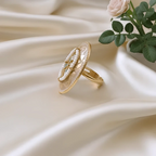 Rajwadi Oval Disc Ring with Pearl Halo & Floral Motif
