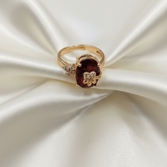 Deep Red Stones CZ Floral Ring