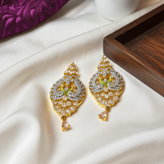 Peacock CZ Chain Pendant Set with Earrings