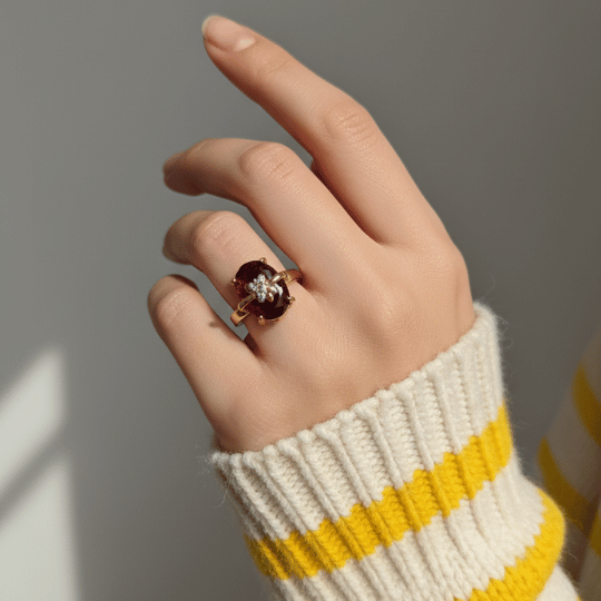 Deep Red Stones CZ Floral Ring