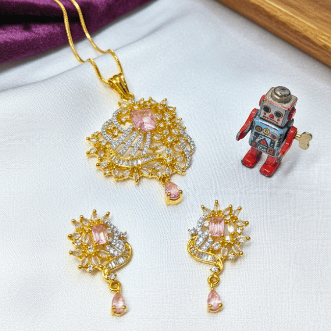 CZ Chain Pendant Set with Earrings