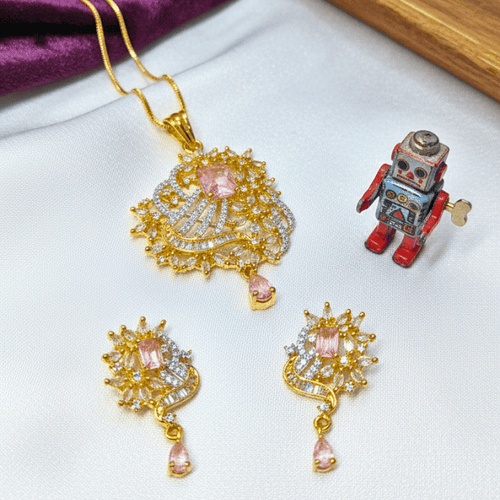 CZ Chain Pendant Set with Earrings