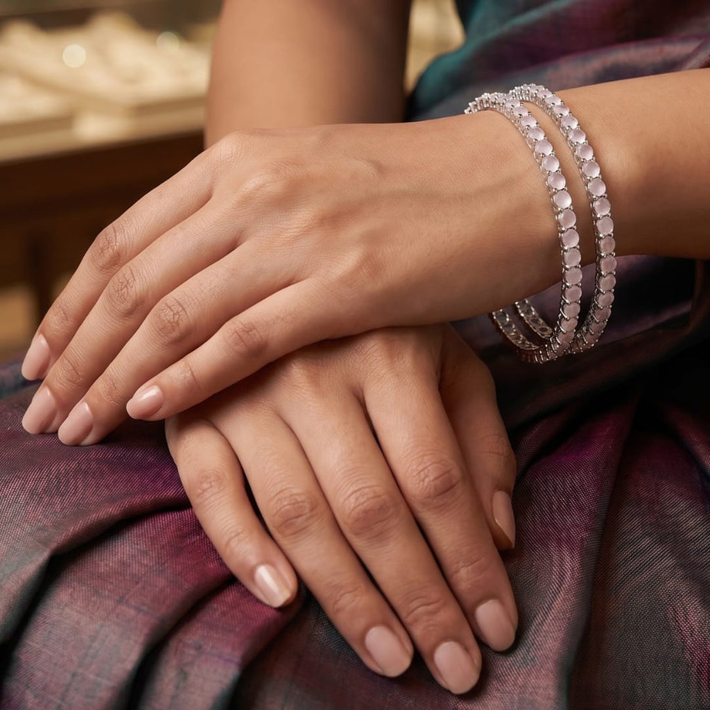 Pink Stone CZ Bangles – Premium American Diamond Bangle Set