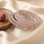 Baby Pink Oval Stone Bangles – Blush Cabochon Stone Bangle Set