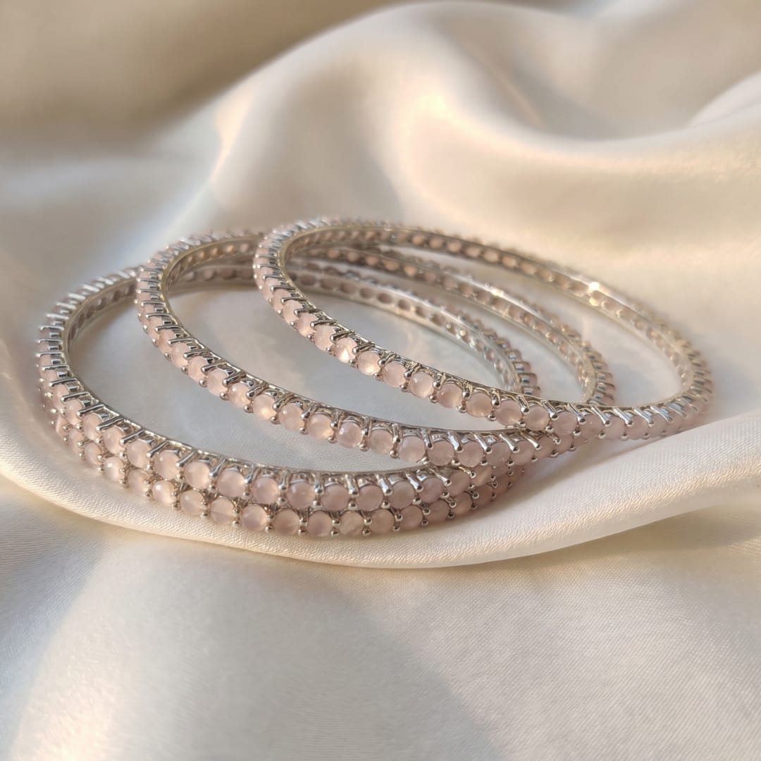Pink Stone CZ Bangles – Premium American Diamond Bangle Set