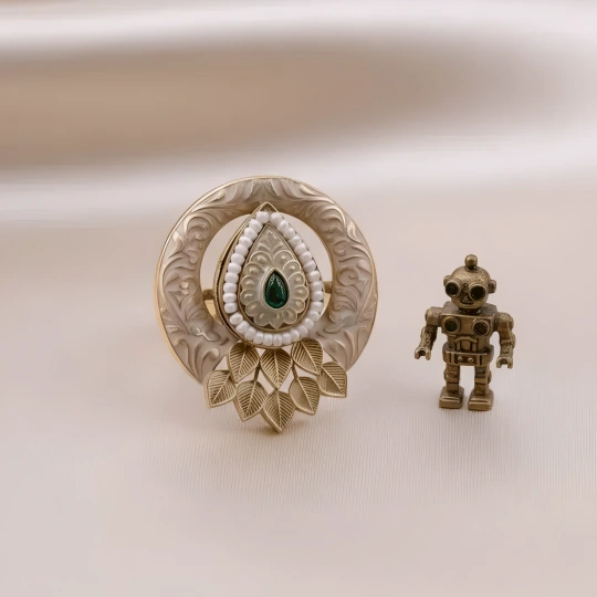 Rajwadi Carved Ring with Emerald Centre