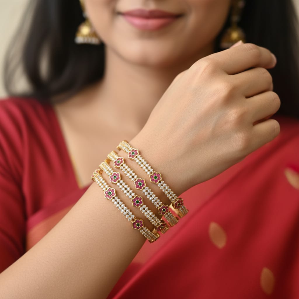1 Gram Gold CZ Ruby Floral Bangles