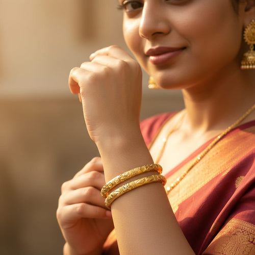 1 Gram Gold Engraved Leaf Bangles