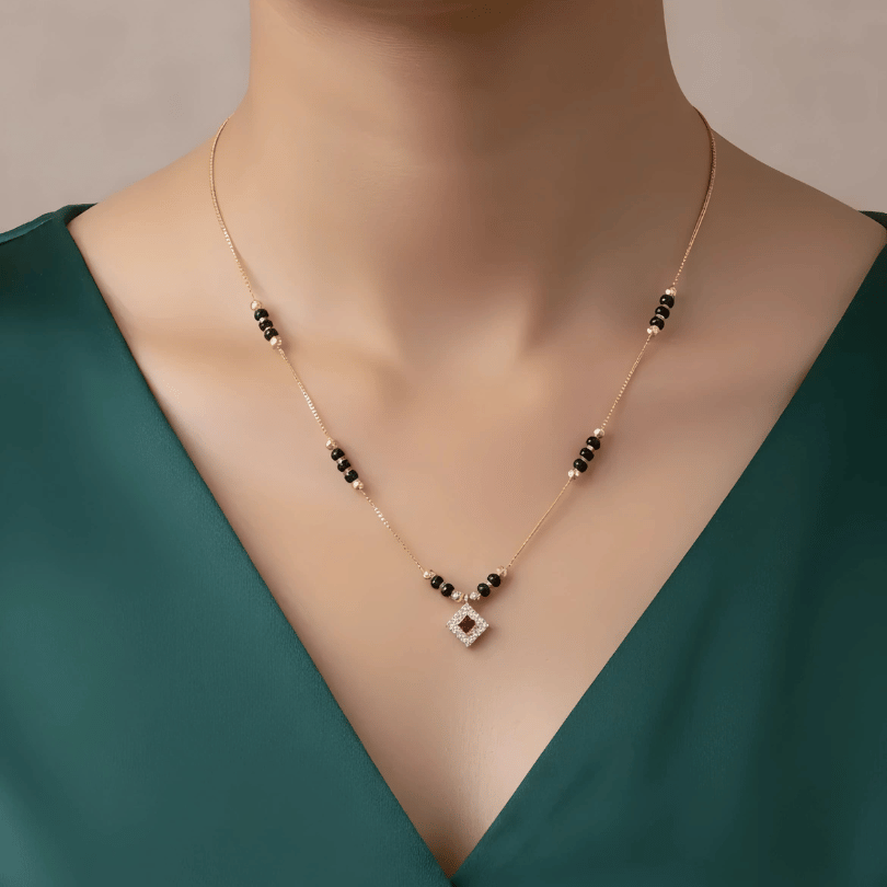 1 Gram Gold Mangalsutra with Diamond Pendant