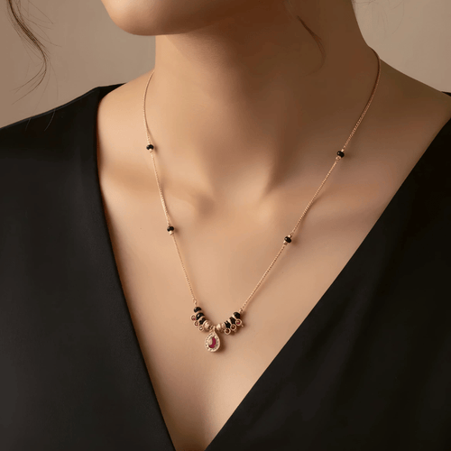 1 Gram Gold Mangalsutra with ruby pendant